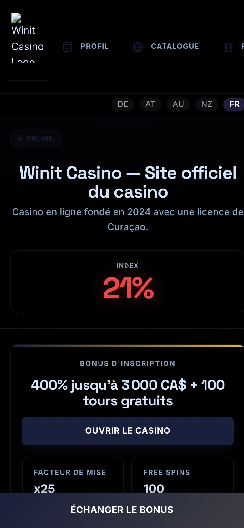 Winit Casino mobile lobby screenshot